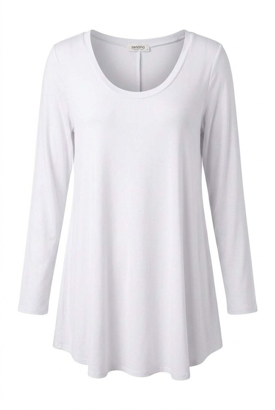 Isaac Liev White Long Sleeve Scoop Neck Swing Tunic Top